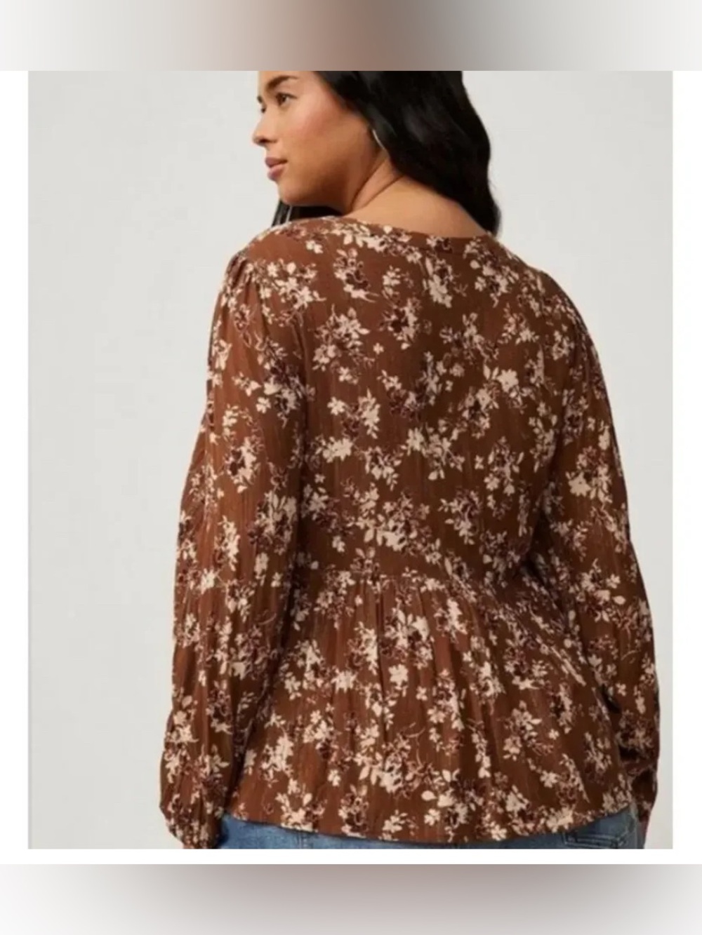 Torrid Brown Floral V Neck Peasant Blouse size 3X - Picture 2 of 5